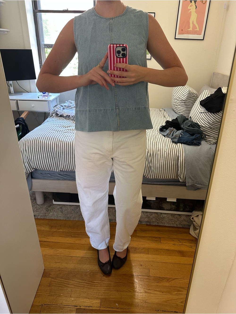 Sleeveless Denim-Look Crop Top - Light Blue